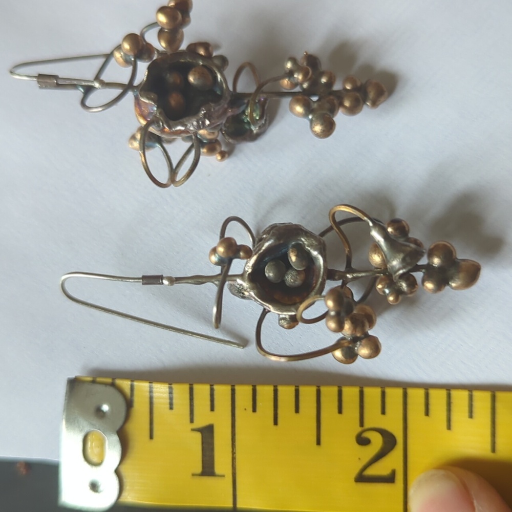 Artist free-form sterling and copper earrings - Picture 2 of 2